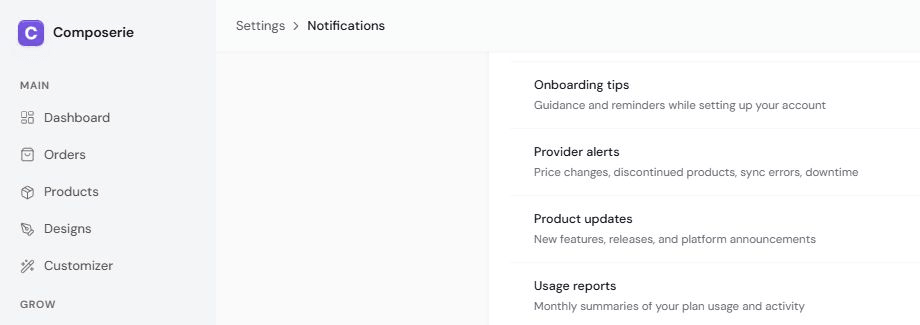 Email digest frequency dropdown with Instant, Daily, Weekly, and None options