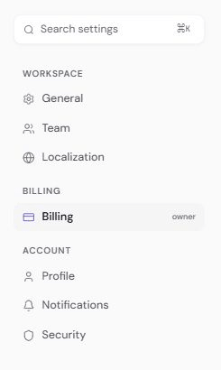 Composerie settings navigation with Billing selected for reviewing Shopify-managed charges