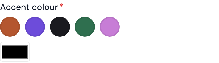 A row of round color swatches with one selected and showing a checkmark