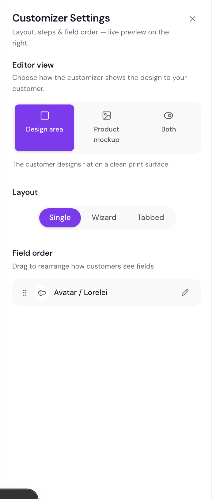 The Single, Wizard, and Tabbed layout selector