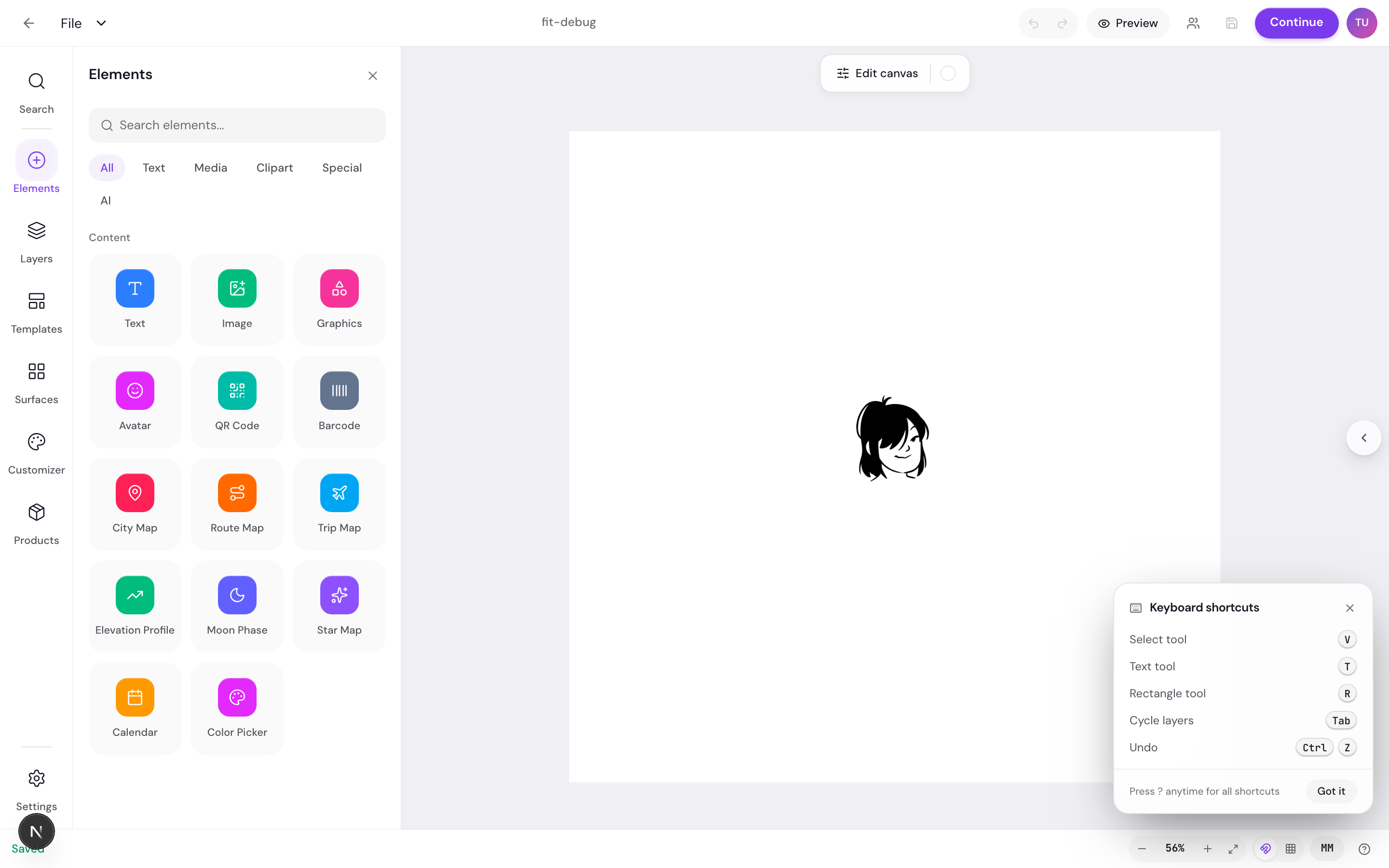 The Design Studio open with the left icon rail, a panel, the canvas in the center, the top bar, and zoom controls