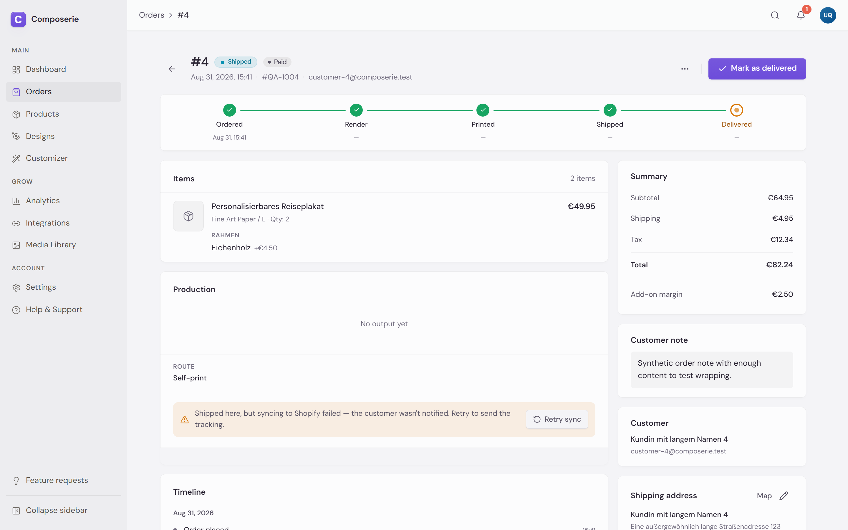 The order detail page showing the inputs, print files, and fulfillment sections